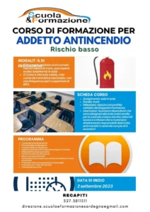 CORSO DI FORMAZIONE – Addetto antincendio – Rischio basso