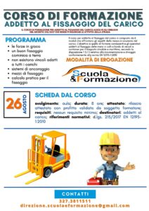 CORSO DI FORMAZIONE – Addetto al fissaggio del carico